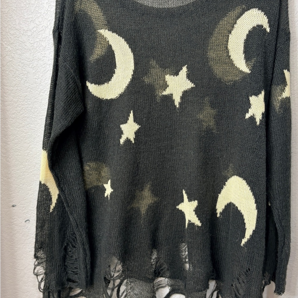 Wildfox Celestial Distressed Charcoal Knit Sweater Small EUC - Picture 2 of 6
